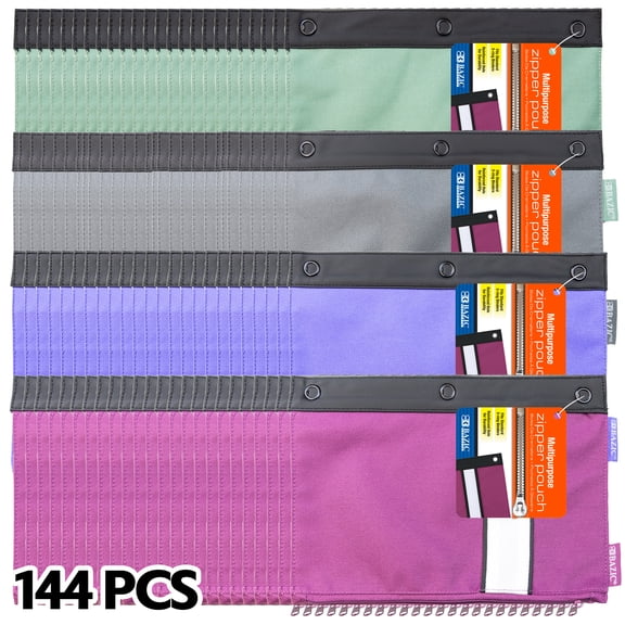 BAZIC 3 Ring Pencil Pouch, School Student Office, Assorted Color, 144-Pack