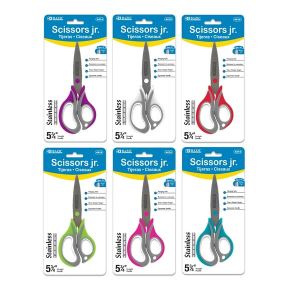 BAZIC 5.75" Two-Tone Soft Grip Stainless Steel Scissors, 6-Pack