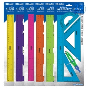 BAZIC 5-Piece Geometry Ruler Combination Sets w/ Center Wheel Compass, 24-Pack