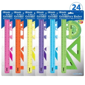 BAZIC 5-Piece Geometry Set, Ruler, Triangles, Protractor, Template
