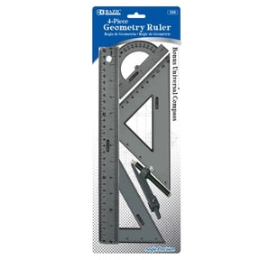 BAZIC 5-Piece Math Geometry Ruler Combination Sets w/ Compass, 1-Pack