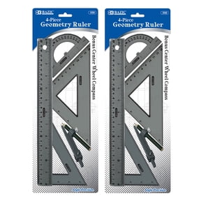 BAZIC 5-Piece Math Geometry Ruler Combination Sets w/ Compass, 2-Packs
