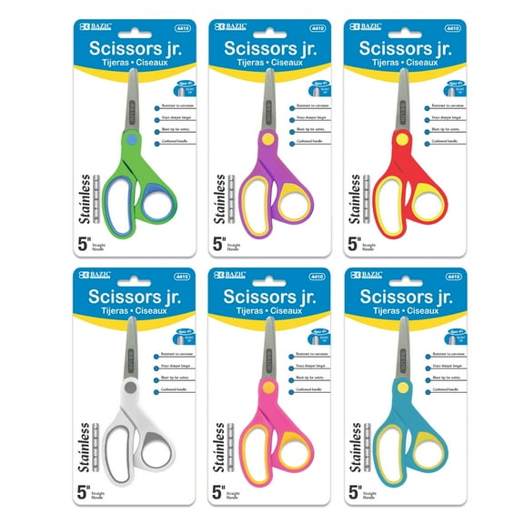 BAZIC 5" Soft Grip Stainless Steel Scissor, Safe Blunt Tip, 24-Pack