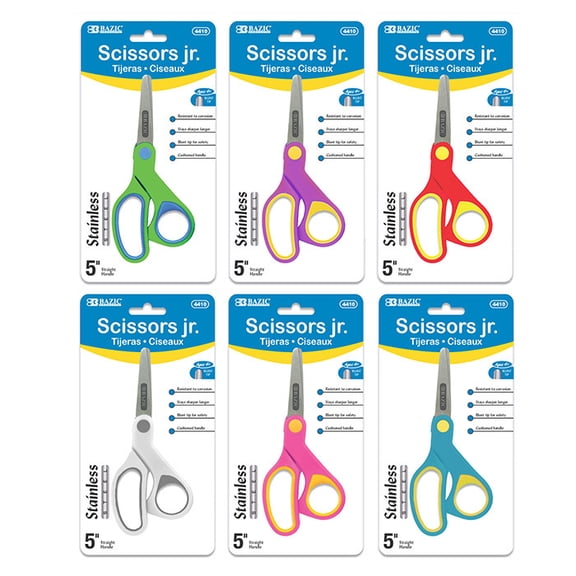 BAZIC 5", Soft Grip Stainless Steel Scissor, Safe Blunt Tip, 6-Pack