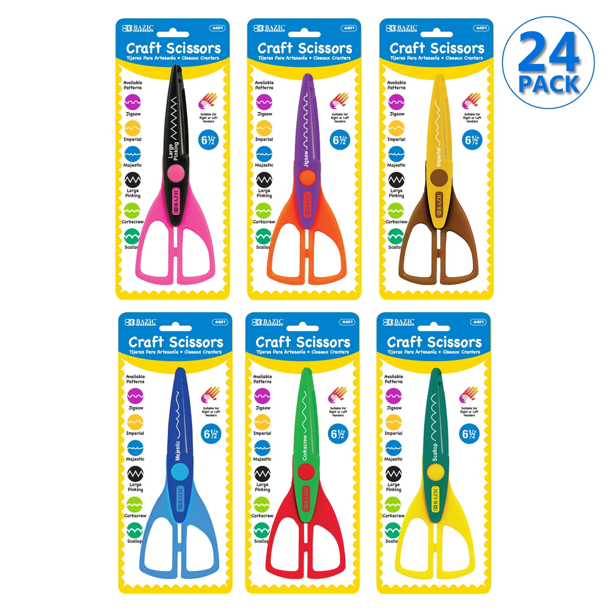 BAZIC 6.5" Decorative Paper Edge Scissor Set, Assorted Color, 24-Pack