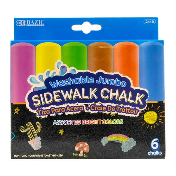 BAZIC 6 Jumbo Sidewalk Chalks /Case Qty - 72