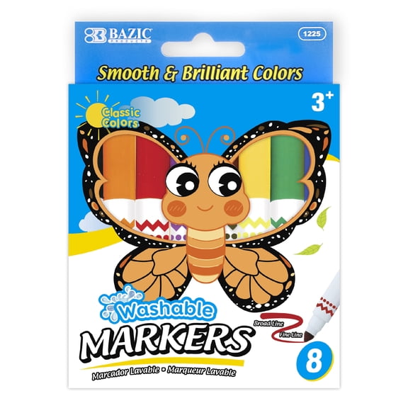 BAZIC 8 Color Broad Line Jumbo Washable Markers