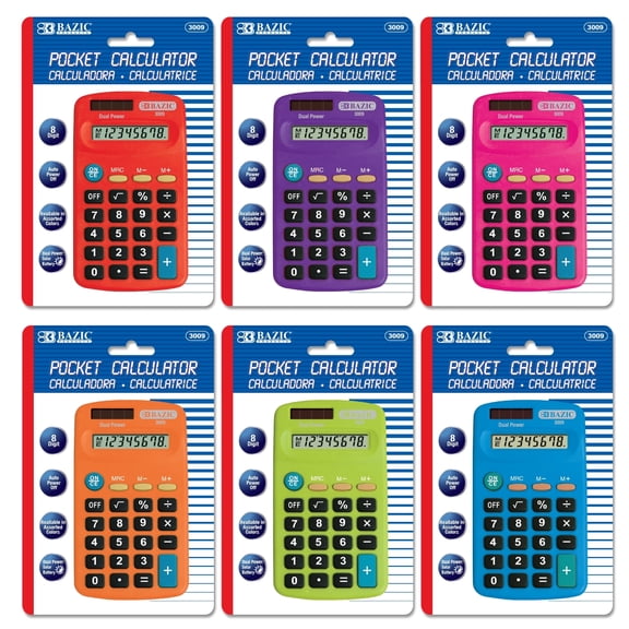 BAZIC 8-Digit Dual Power Pocket Calculator