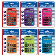 BAZIC 8-Digit Dual Power Calculator Pocket Size, Solar Powered & Battery, 6-Pack