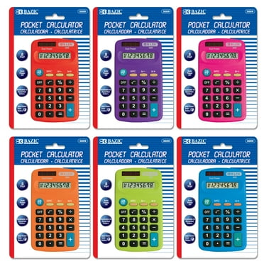 BAZIC 8-Digit Dual Power Calculator Pocket Size, Solar Powered & Battery, 6-Pack