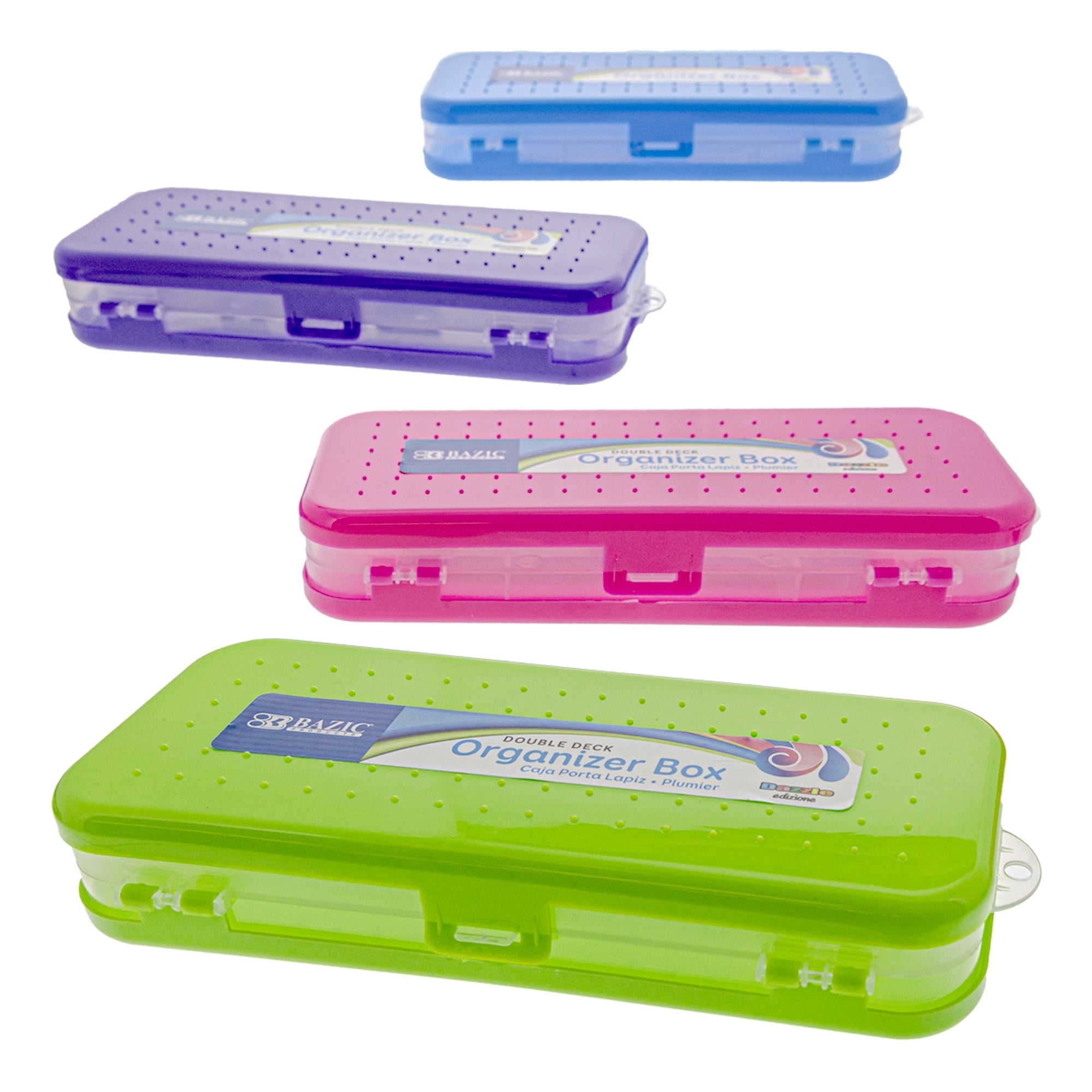 BAZIC 8" Double Deck Organizer, Plastic Pencil Case, Bright Color, 24-Pack