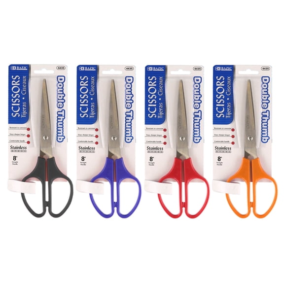 BAZIC 8" Double Thumb Stainless Steel Scissors, Straight Handle, 24-Pack