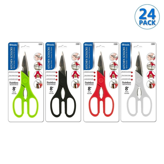 BAZIC 8" Kitchen Scissors Stainless Steel, Heavy Duty Shears, 24-Pack