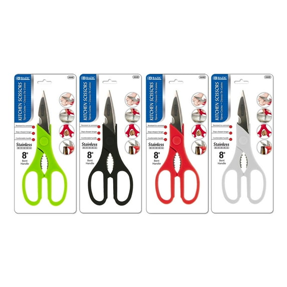 BAZIC 8" Kitchen Scissors Stainless Steel, Heavy Duty Shears, 4-Pack