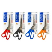 BAZIC 8" Left Handed Bent Stainless Steel Scissors, Sharp Scissor Blades, 4-Pack
