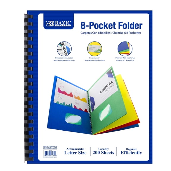 BAZIC 8 Pockets Folder Portfolios, Letter Size Paper Folders, 1-Pack