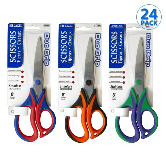 BAZIC 8" Stainless Steel Scissors, Soft Grip, Sharp Scissor Blades, 24-Pack