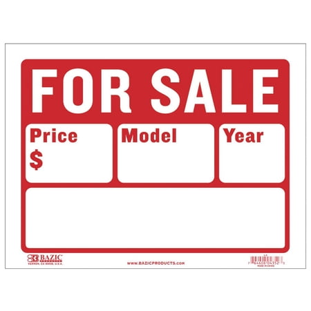 BAZIC 9" X 12" For Sale Sign for Car and Auto Sales (2-Line) (S-2)