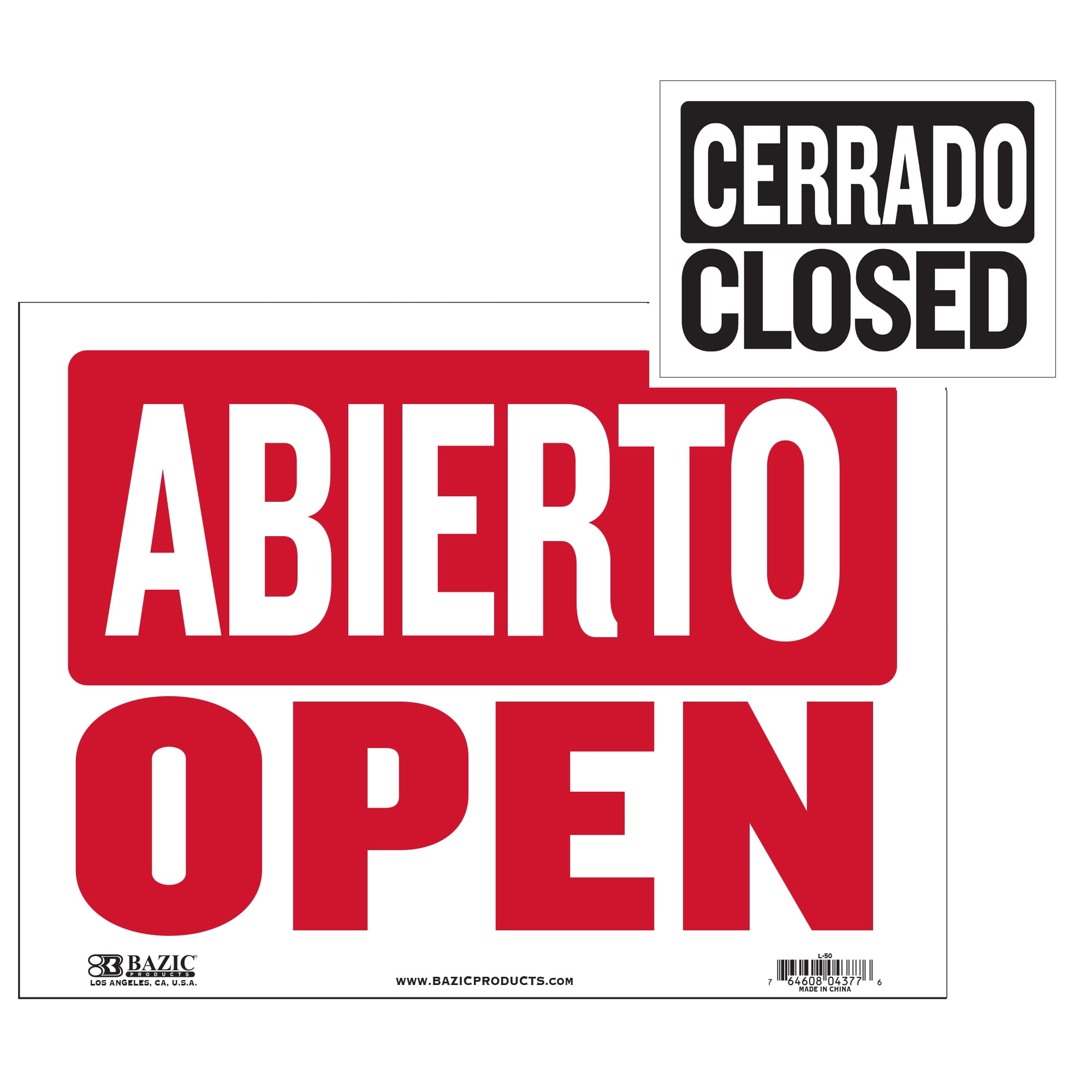 BAZIC Abierto & Cerrado Sign on Back, Open & Closed Sign 12