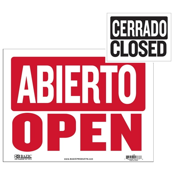 BAZIC Abierto & Cerrado Sign on Back, Open & Closed Sign 12"x16", Double Sides, 24-Pack