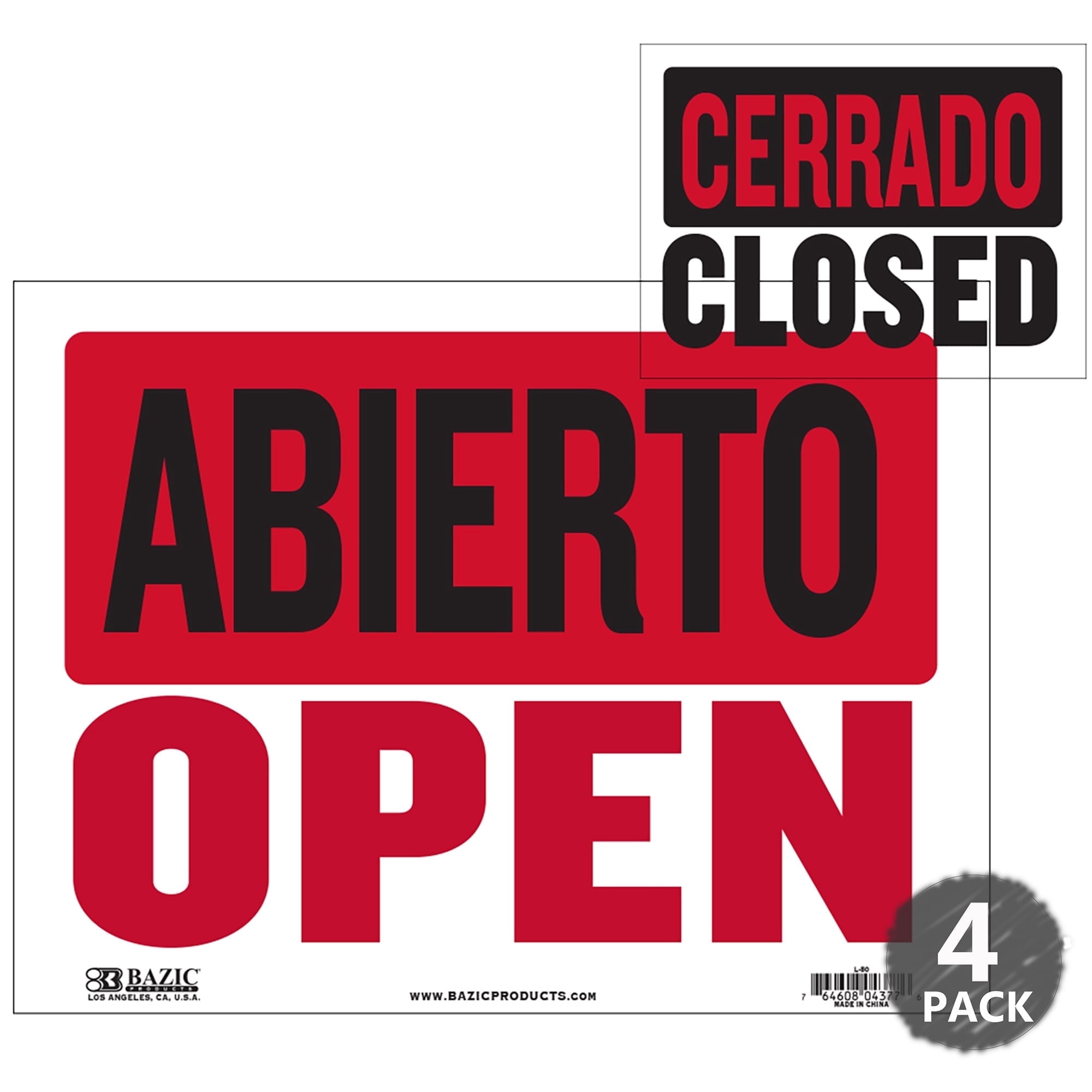 BAZIC Abierto & Cerrado Sign on Back, Open & Closed Sign 9"X12", Double Sides Plastic Signs, 4-Pack