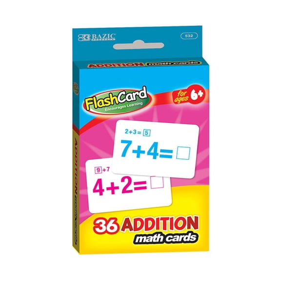 BAZIC Addition Flash Cards, Numbers Math Flashcards (36/Pack), 1-Pack