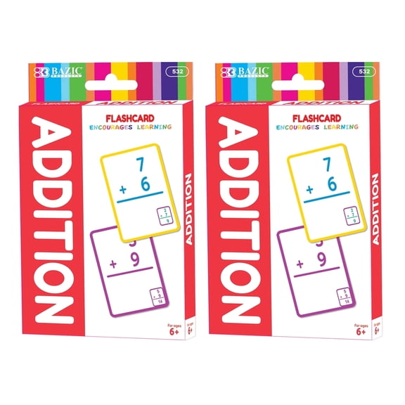 BAZIC Addition Flash Cards, Numbers Math Flashcards (36/Pack), 2-Packs