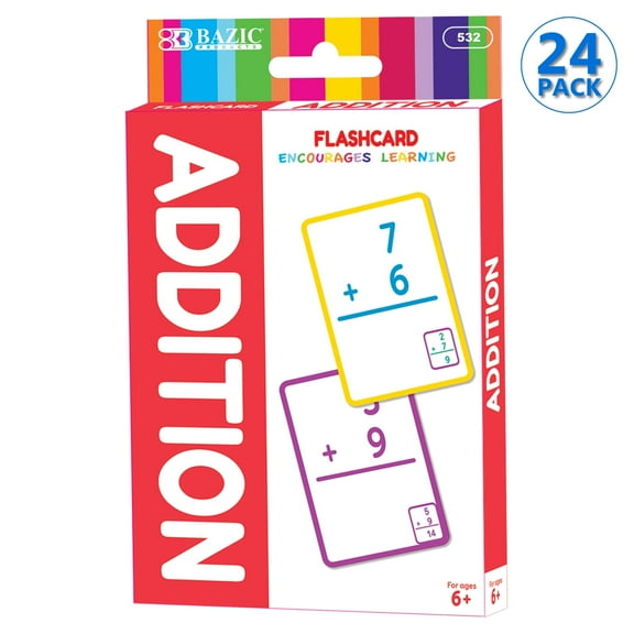 BAZIC Addition Flash Cards, Numbers Math Flashcards (36/Pack), 24-Packs