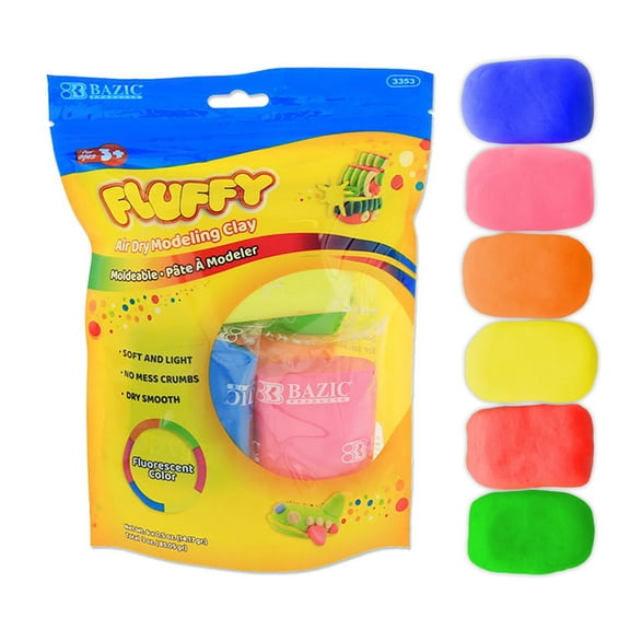 BAZIC Air Dry Modeling Clay 6 Neon Color 3 oz, Non Toxic, 1-Pack