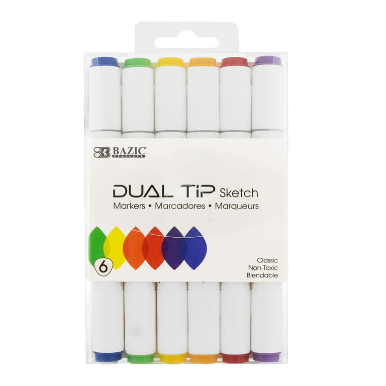 BAZIC Alcohol Markers Brush, Double Tipped 6 Colors Art Marker Set, Brush  Chisel Dual Tips (6/Pack), 12-Packs