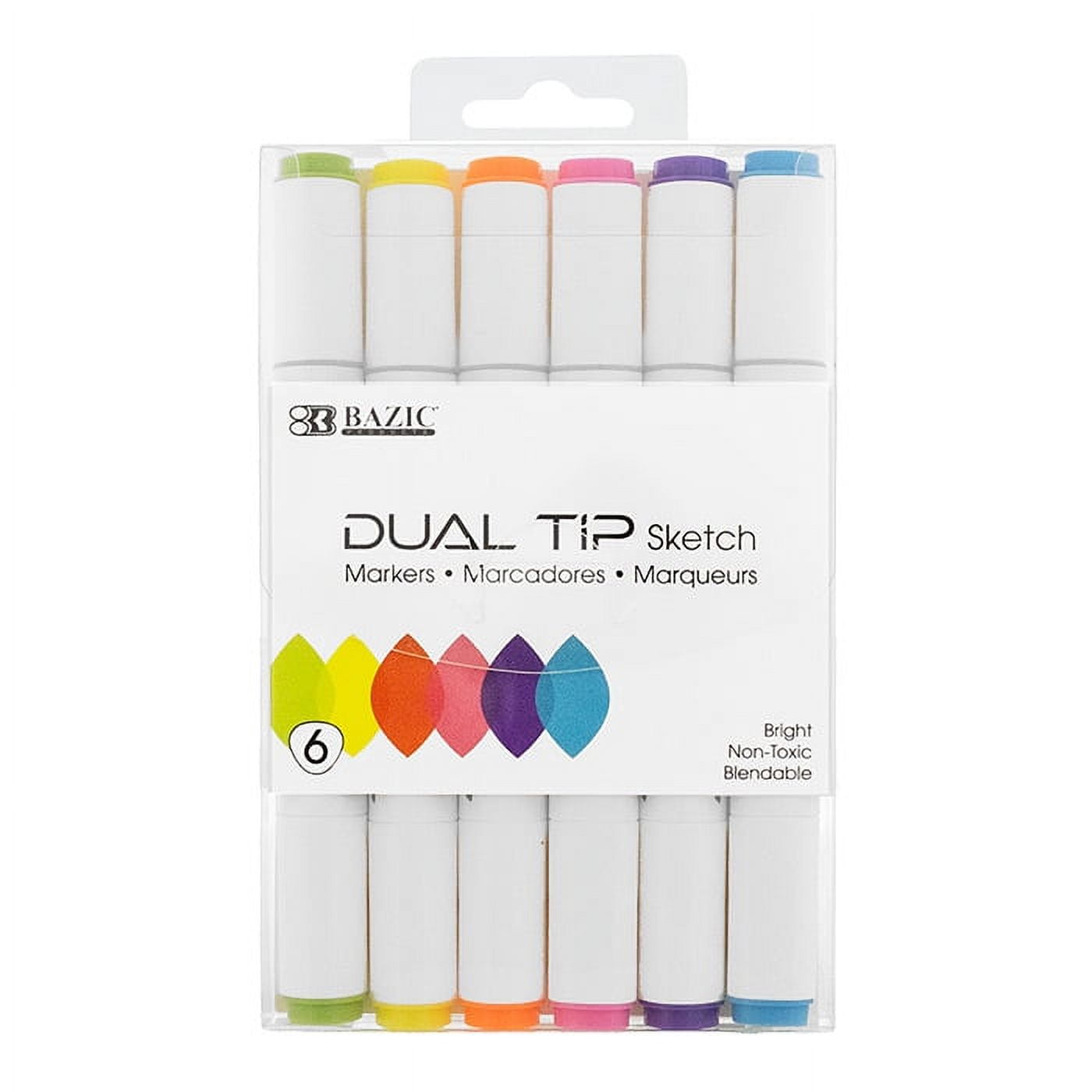 BAZIC Alcohol Markers Brush, Double Tipped 6 Pastel Color Art Marker Set,  Brush Chisel Dual Tips (6/Pack), 2-Packs 