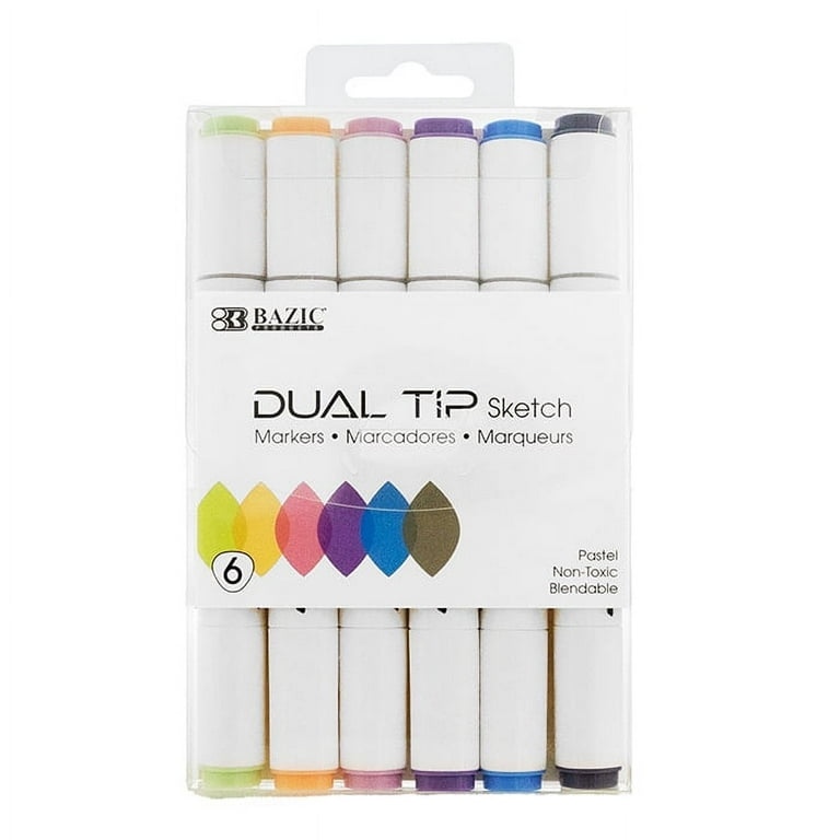 BAZIC Alcohol Markers Brush, Double Tipped 6 Pastel Color Art