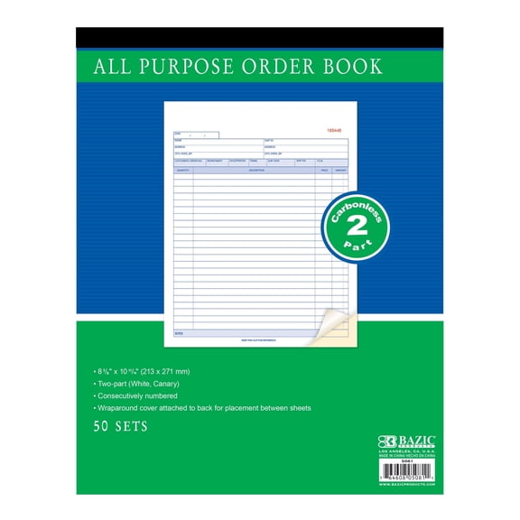 BAZIC All Purpose der Book, 50 Sets 8 3/8"x10 11/16" 2-Part Carbonless, 1-Pack