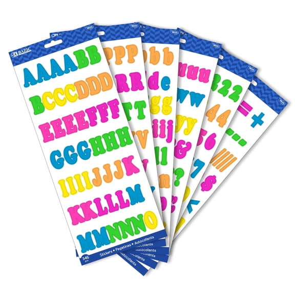 BAZIC Alphabet Numbers Stickers Color 1" A to Z 0 to 9 Sticker (346/Pack), 1-Pack
