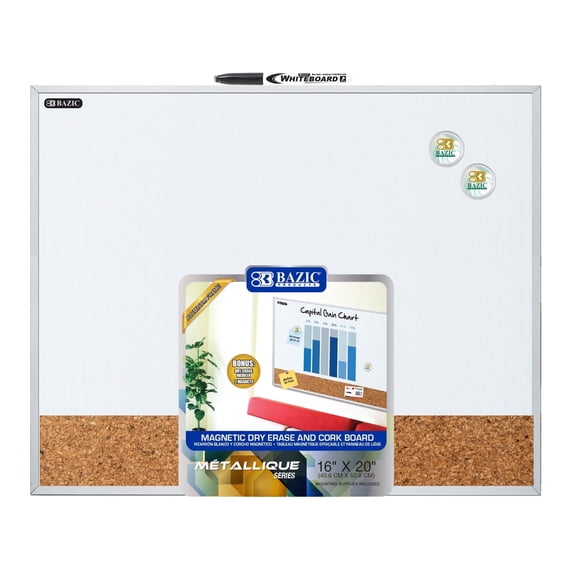 Bazic Magnetic Cork & Dry Erase Whiteboard Aluminum Frame 16" x 20" (BAZ6053)