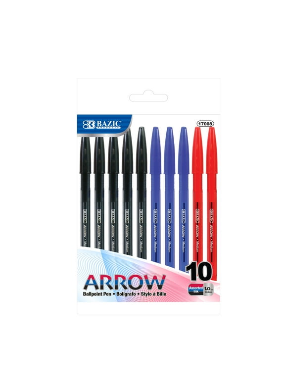 BAZIC Arrow Ballpoint Pens, 1.0 mm Medium Point Assorted Colors Stick Pen, 10 Count, 24-Pack