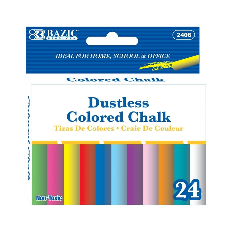 BAZIC Assorted Color Chalk, Standard Size Blackboard Chalks (24/Pack),  1-Pack 