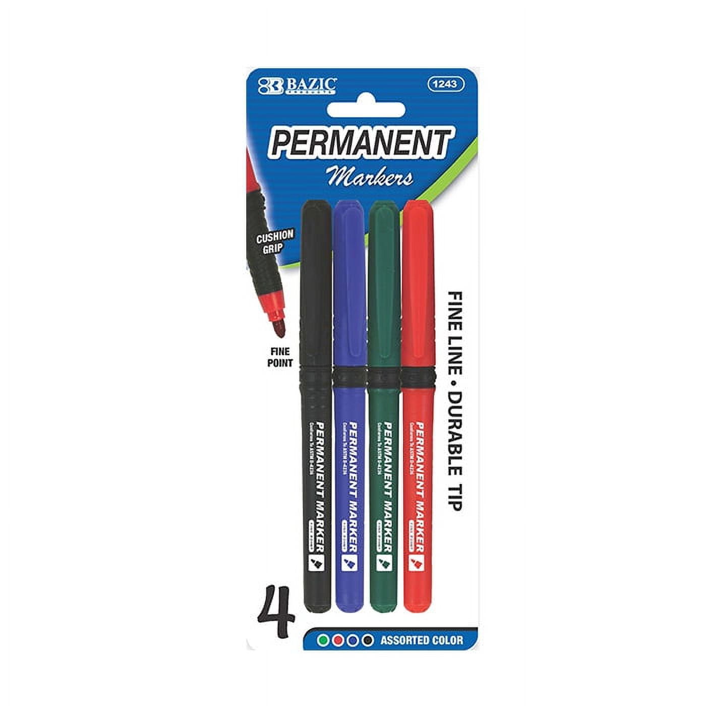 BAZIC Asst. Color Fine Tip Permanent Markers w/ Cushion Grip (4/Pack