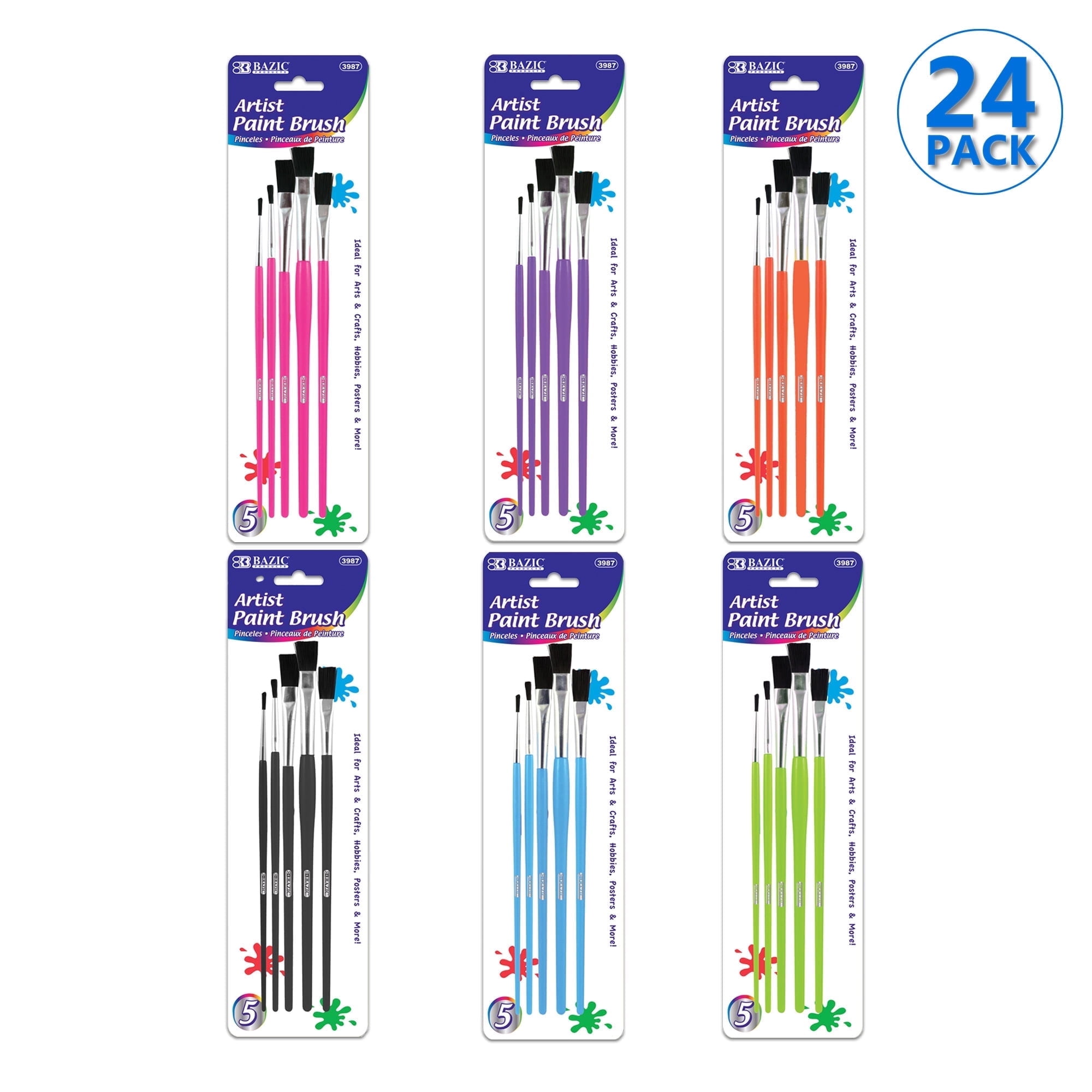 BAZIC Asst. Size Kid's Paint Brush Set (9/Pack) / Box Qty - 24