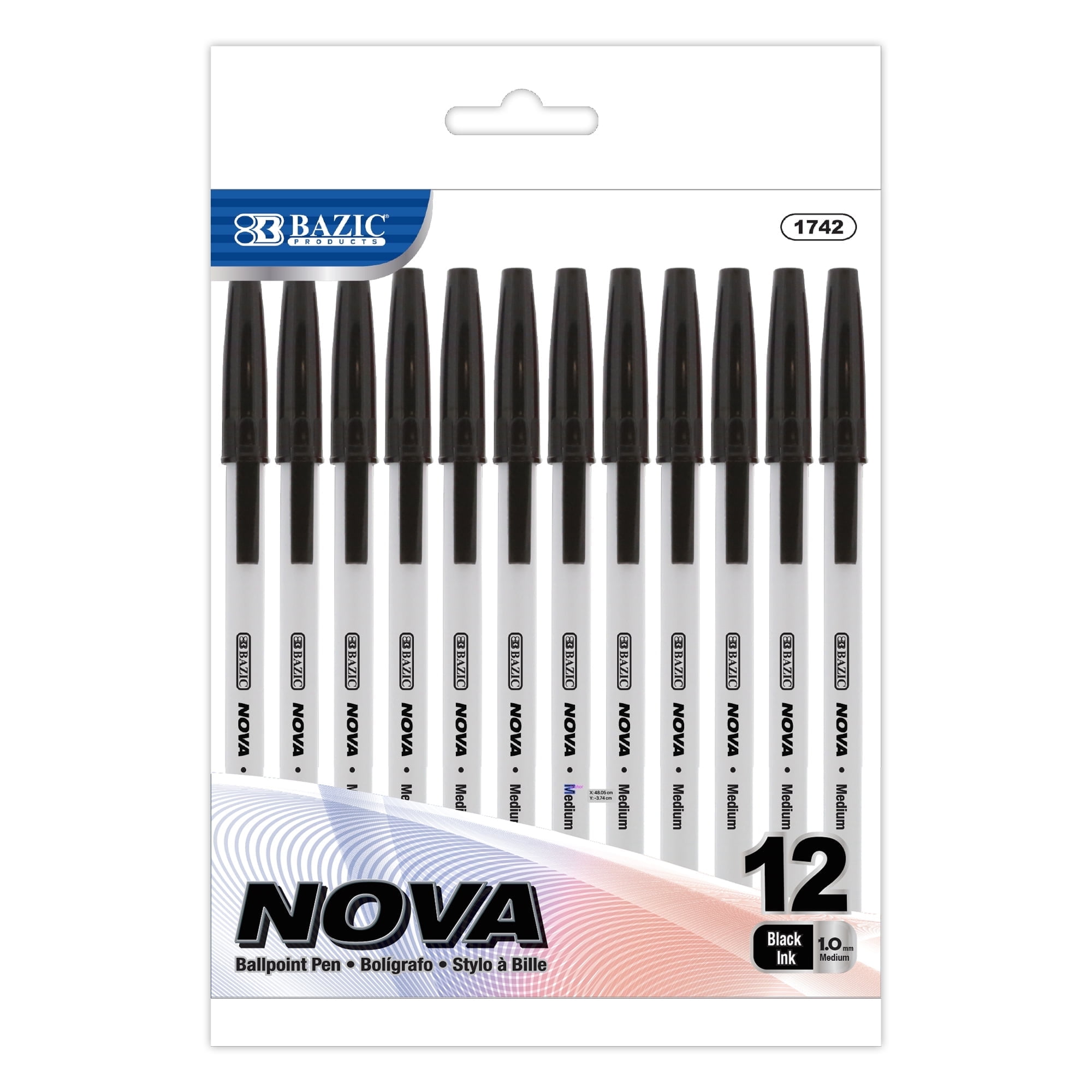 BAZIC Ballpoint Nova Black Color Stick Pens, 1.0 mm, (12/Pack), 24-Pack