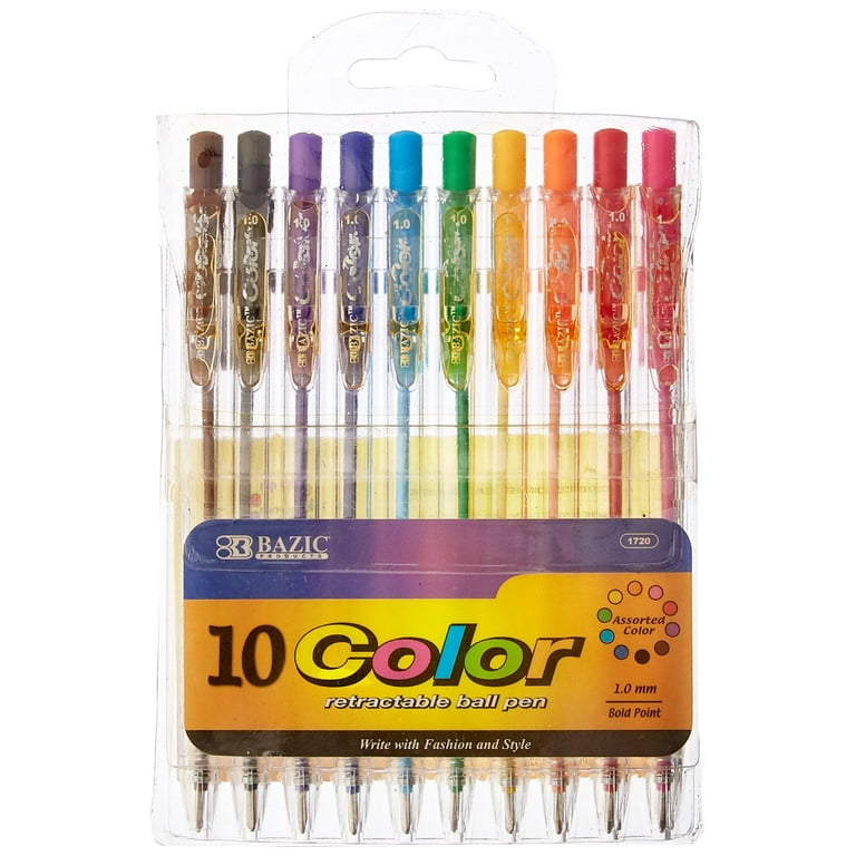BAZIC Ballpoint Pen 10 Color Retractable Pens 1.0 mm 10 Pack 1 Pack