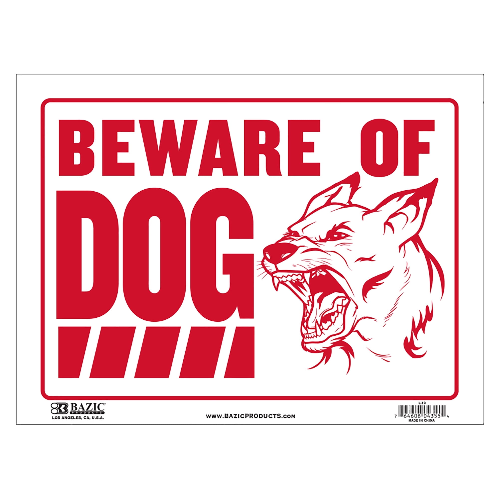 Beware of Dog Sign 12" x 16" Red and White Plastic