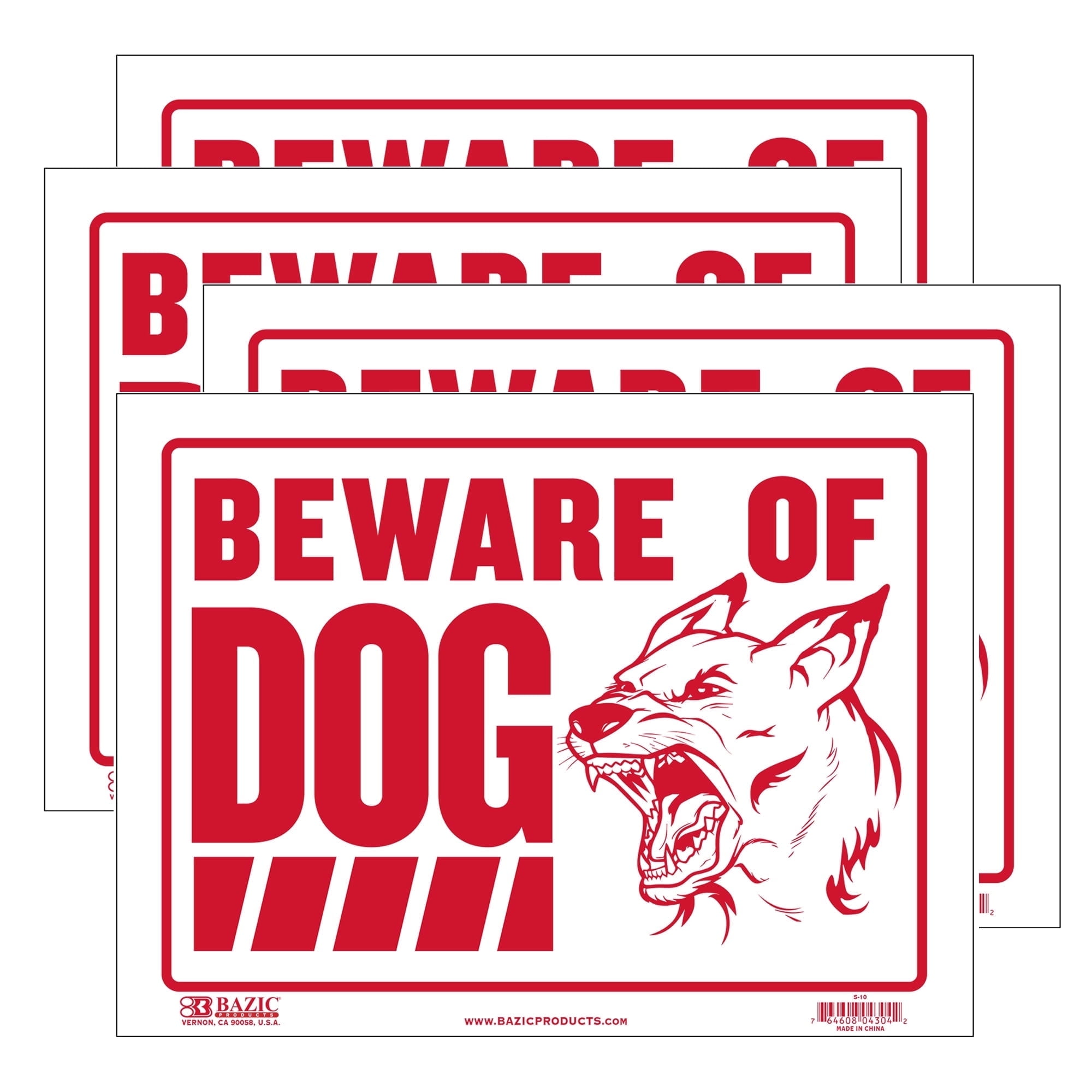 BAZIC Beware of Dog Sign 9"X12", Waterproof Indoor Signage, 4-Pack