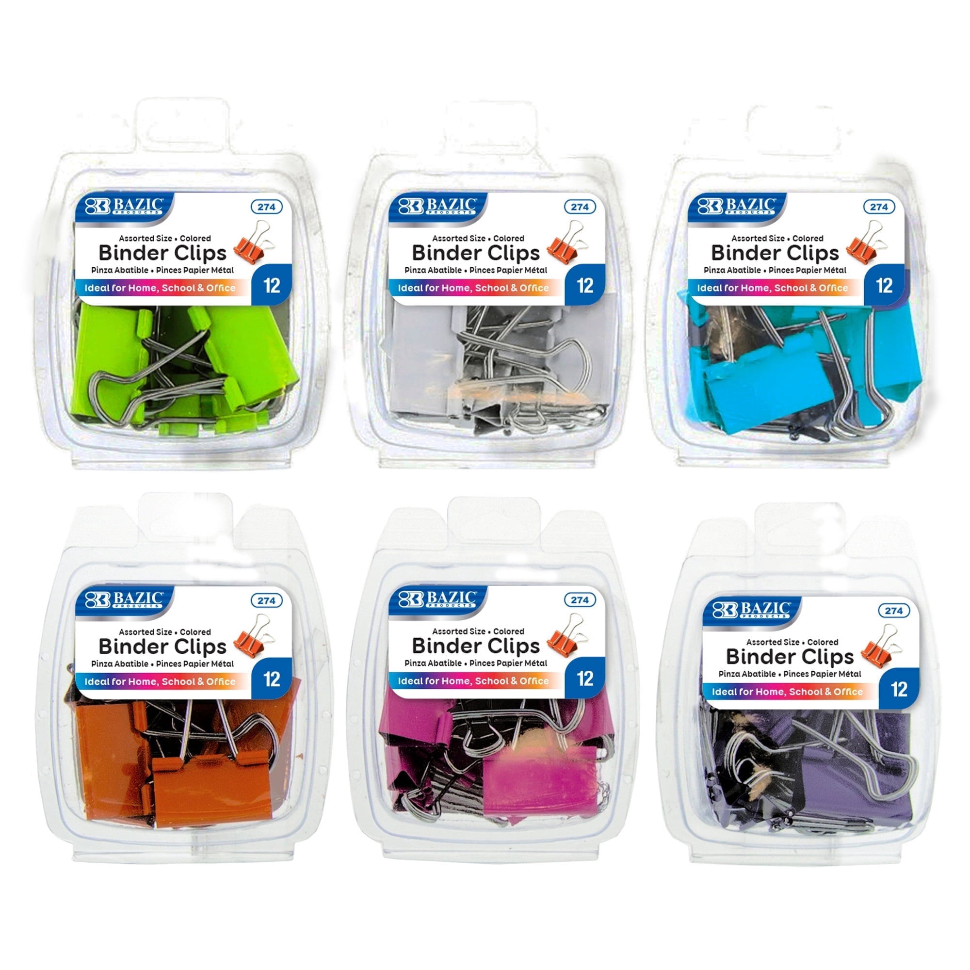 BAZIC Binder Clips Color Small Large Paper Clips (12/Pack), 24-Packs ...