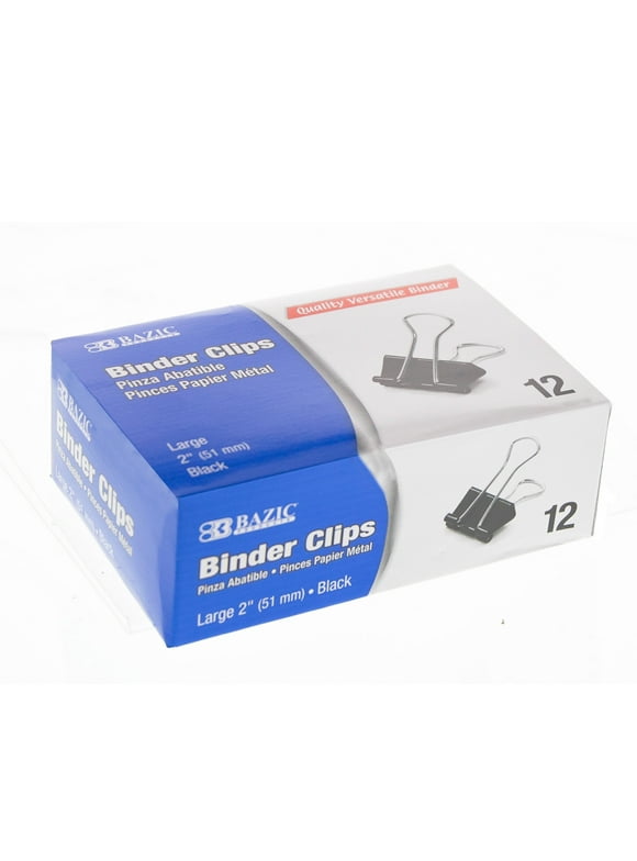 BAZIC Binder Clips Large 2 Inch (51mm) Black, Paper Clips (12/Pack), 1-Pack