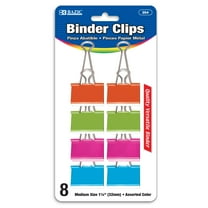 BAZIC Binder Clips Medium 1 1/4" (32mm) Asst Color, Paper Clip(8/Pack), 1-Pack