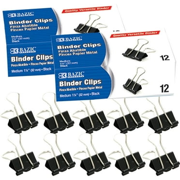 BAZIC Binder Clips Medium 1 1/4" (32mm) Black Paper Clip (12/Box), 2-Packs