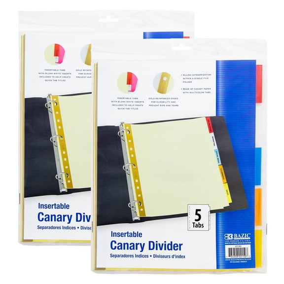BAZIC Binder Dividers Canary Paper Insertable Color Tabs, 11 Hole Index Divider, 10 Count