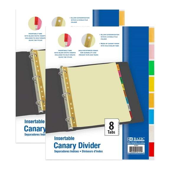 BAZIC Binder Dividers Canary Paper Insertable Color Tabs, 11 Hole Index Divider, 16 Count