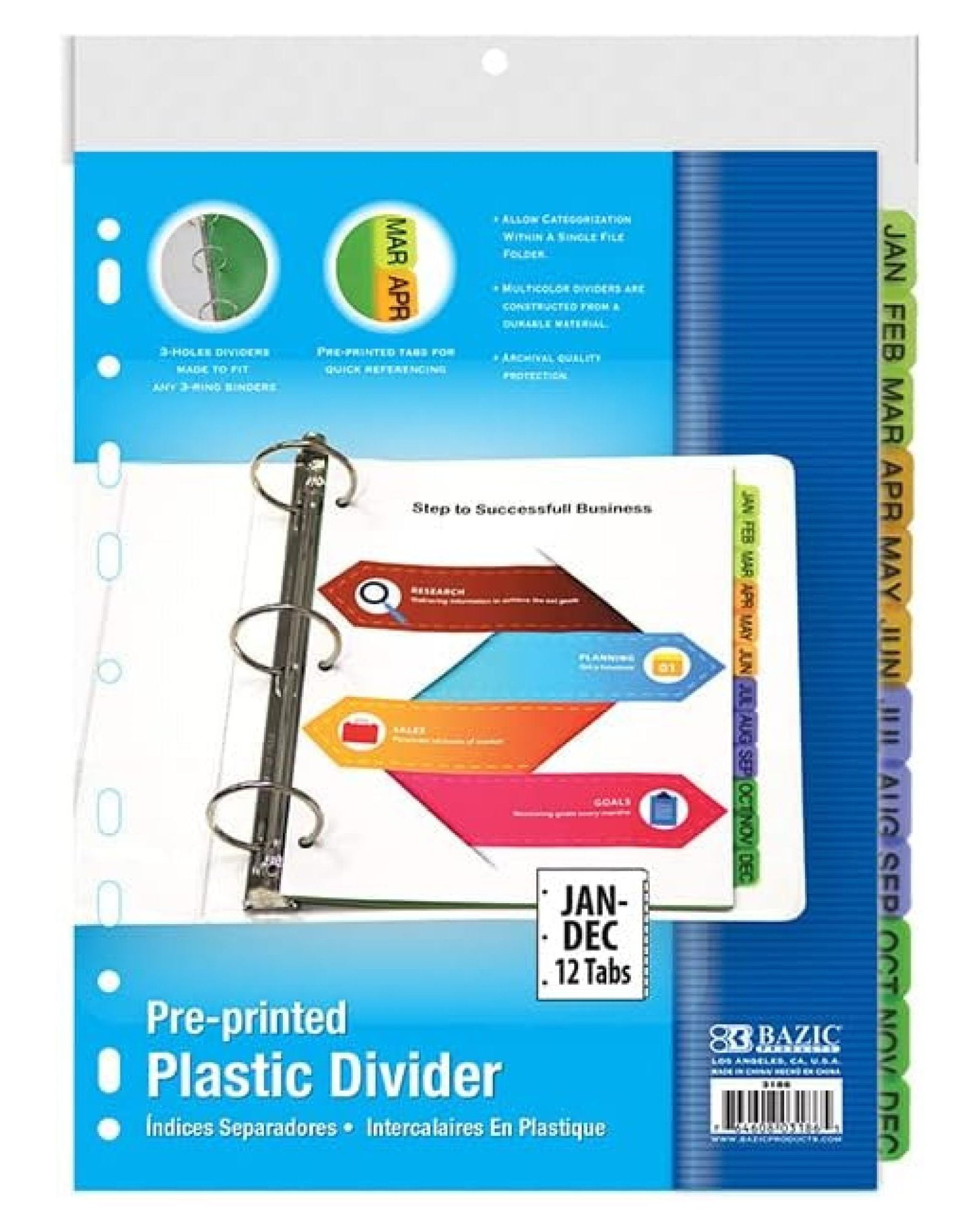 BAZIC Binder Dividers w/ 12 Preprinted JAN to DEC Months Tabs, 11 Hole ...